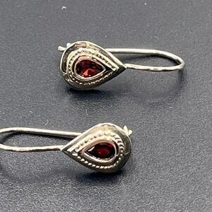 Marsala Teardrop Garnet and 925 Sterling Silver Rope Braid Drop Earrings
